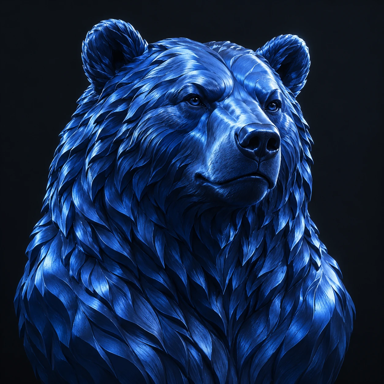Sculptural blue grizzly bear representing the strength of the Grizzly group